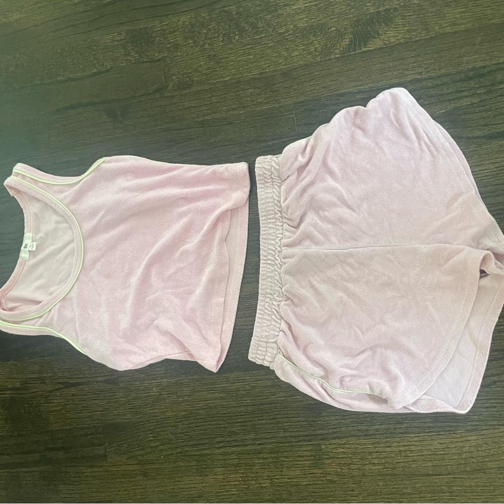 Nordstrom pink and green lounge set xs top small shorts